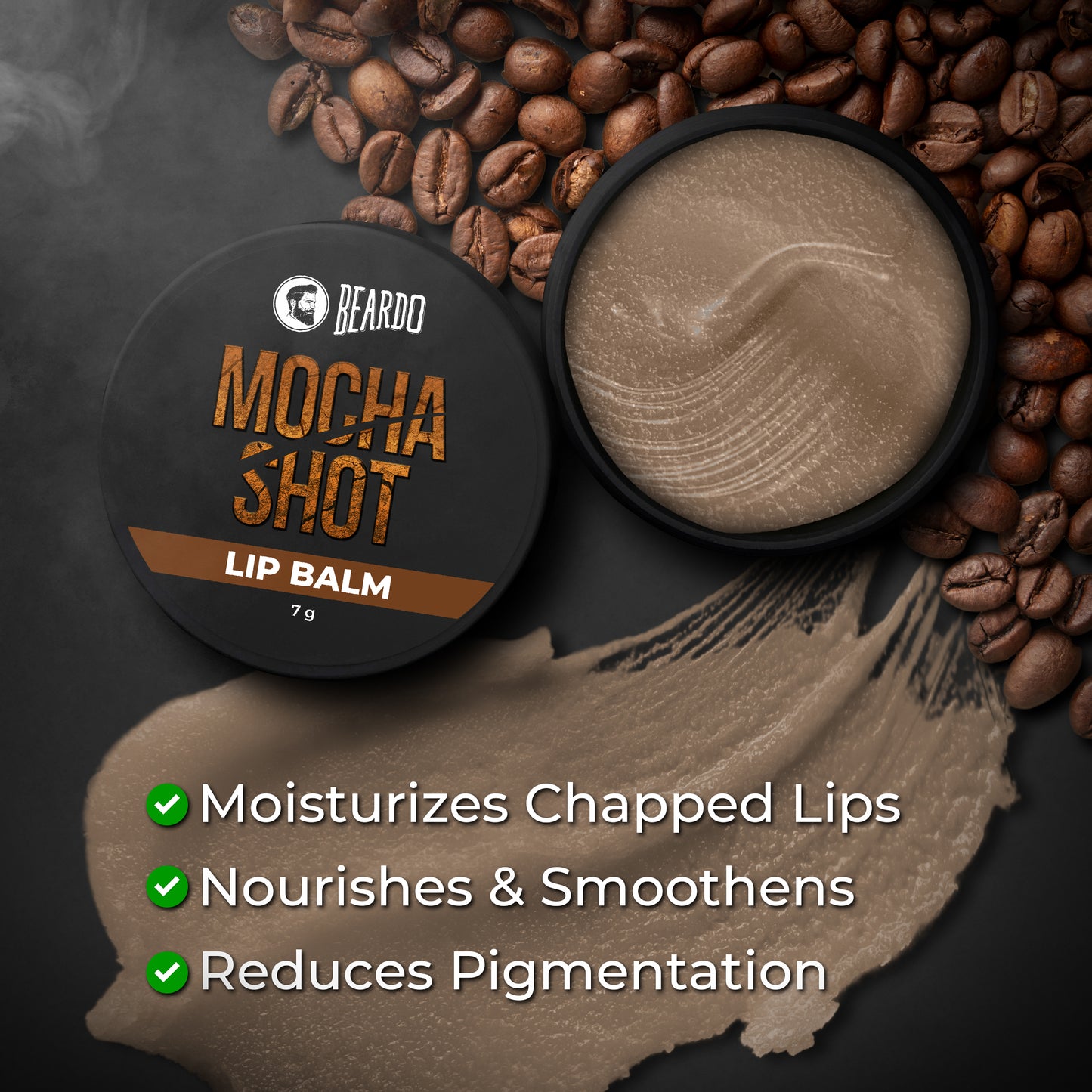 beardo lip balm, mocha shot lip balm