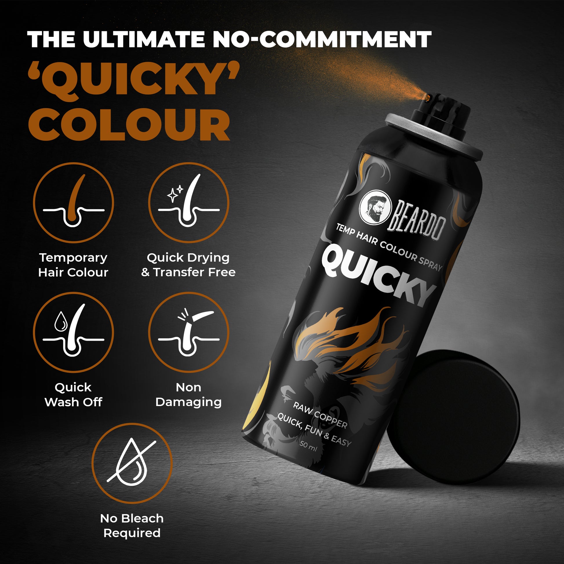 Beardo Quicky Temp Hair Color Spray Raw Copper (50ml)
