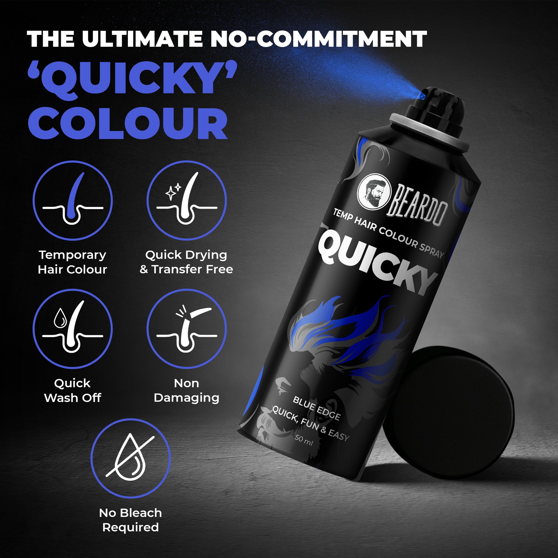 Beardo Quicky Temp Hair Color Spray Blue Edge (50ml)