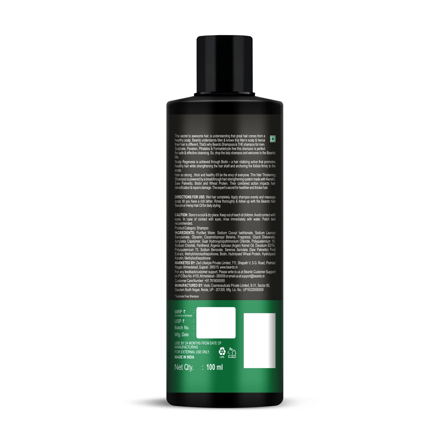 Beardo Hair Thickening Sulphate Free Shampoo (100ml)