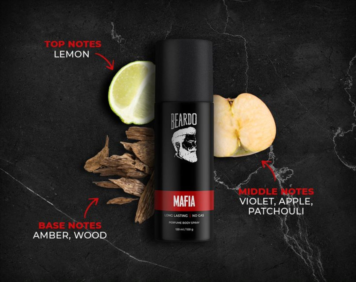 amber notes, woody notes, lemon notes, citrusy, apple, patchouli, violet