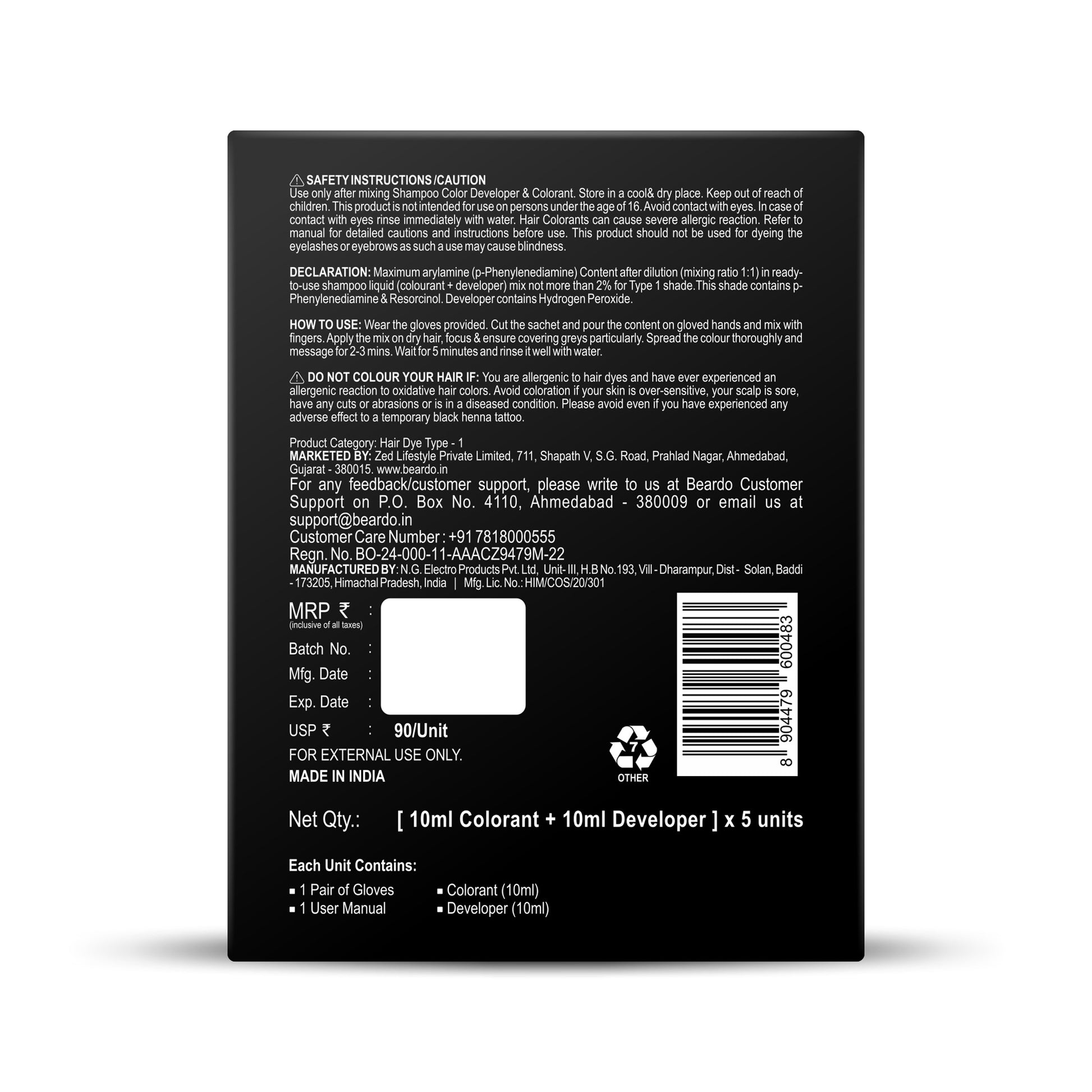 Beardo Shampoo Color for Hair and Beard (Natural Black)