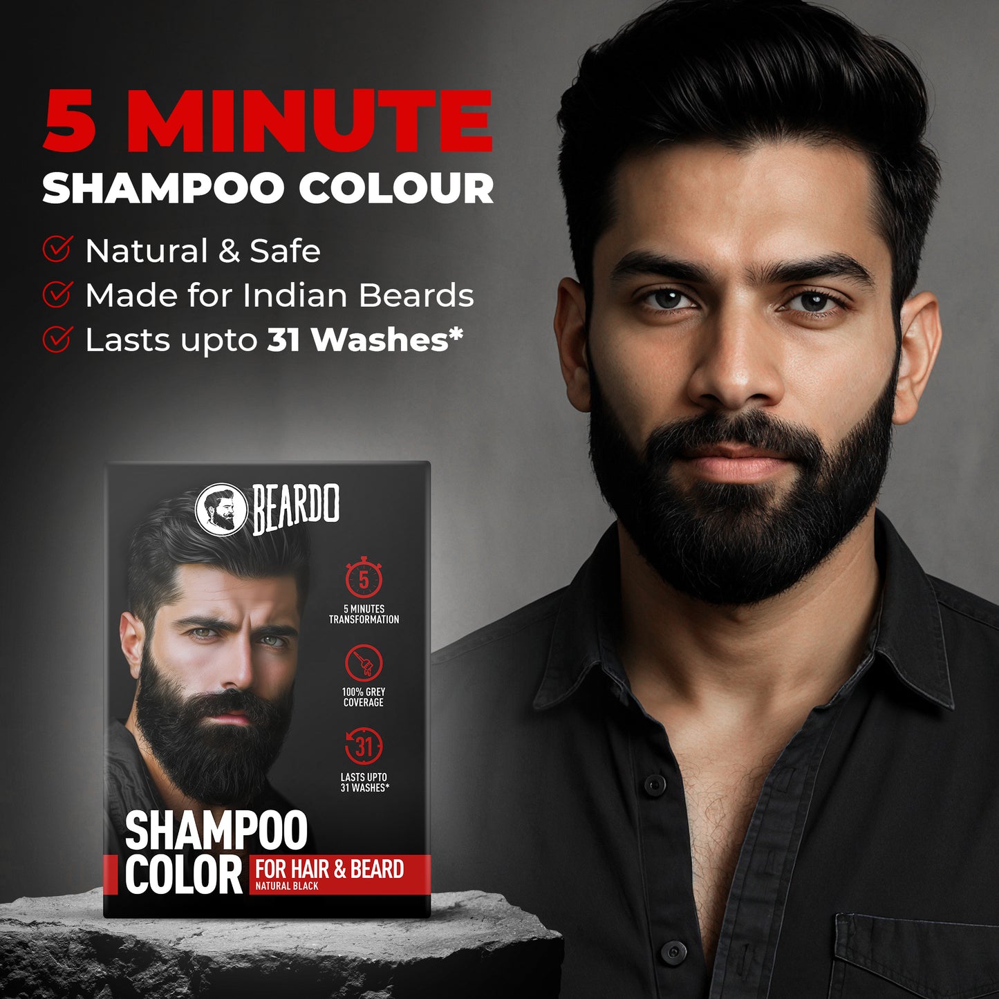 Beardo Shampoo Color for Hair and Beard (Natural Black)