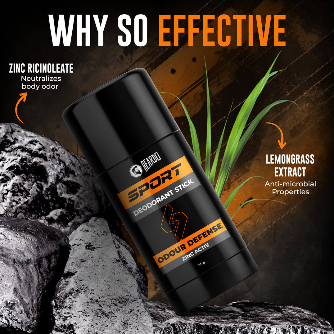 Beardo Sport Deodorant Stick (75g) – formula and texture close-up