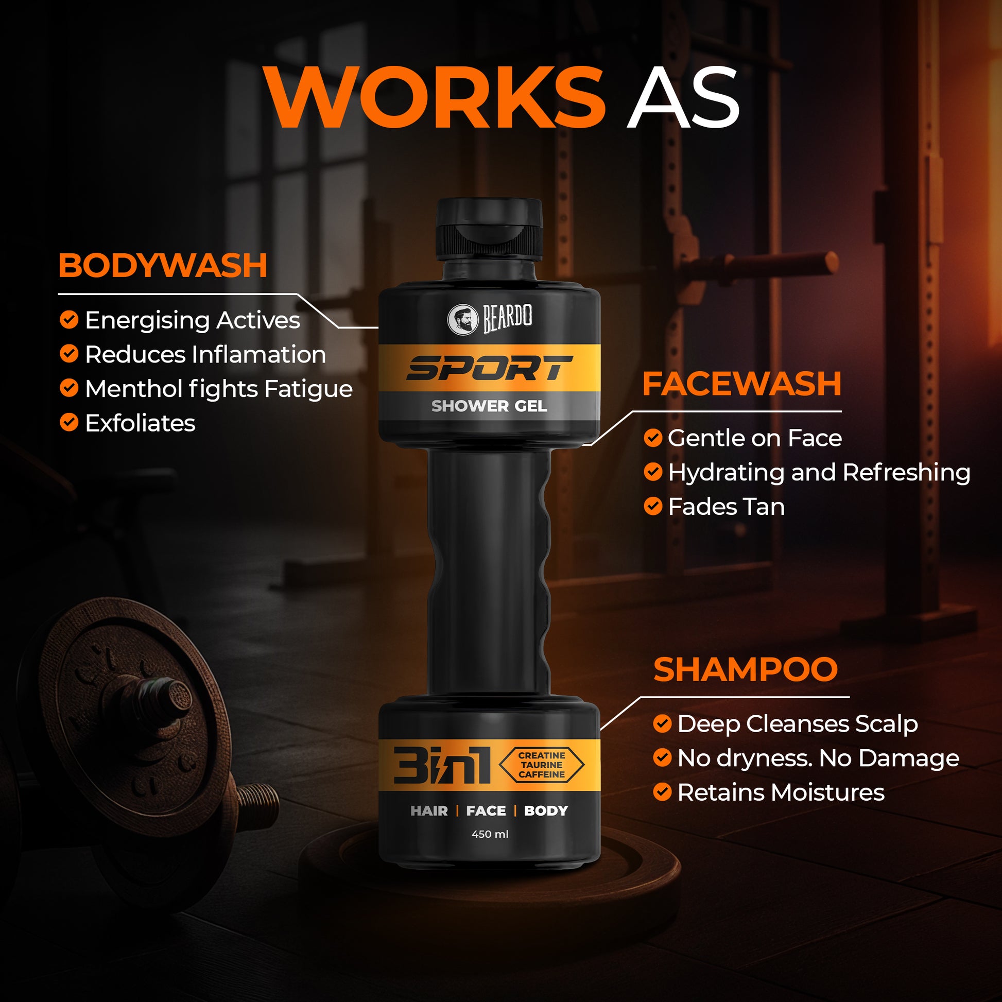 Beardo Sport 3-in-1 Body Wash Shower Gel (450ml)