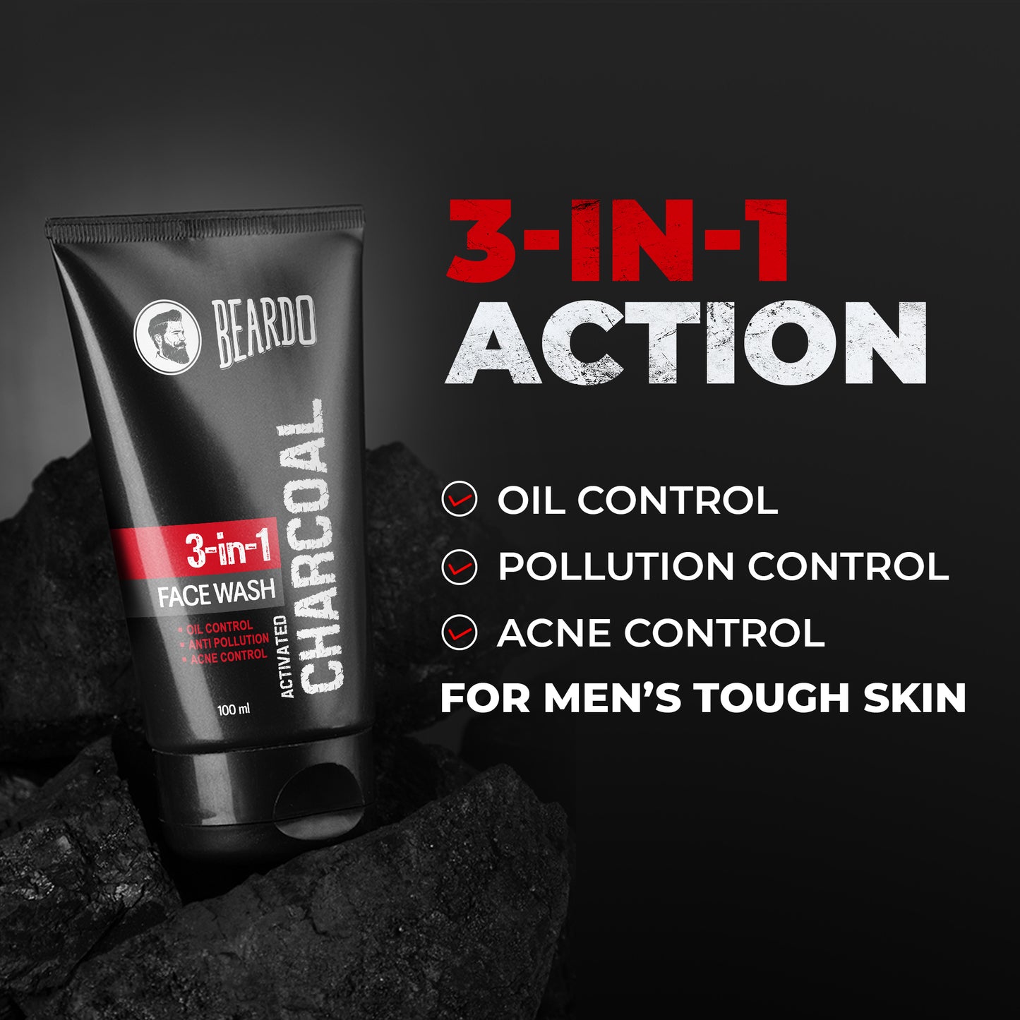 oil control, acne control, deep cleansing, tough men skin, Can I use Beardo charcoal face wash daily, Which is the No 1 face wash?, Which company face wash is best?, Which is the best face wash for men?, Does charcoal face wash brighten skin?