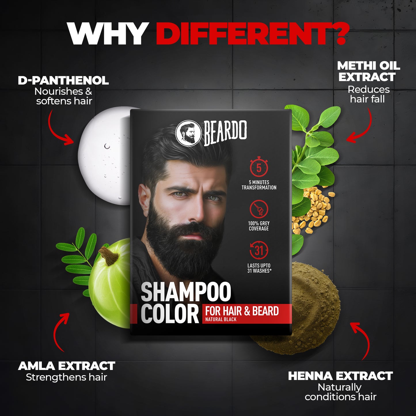 Beardo Shampoo Color for Hair and Beard (Natural Black)