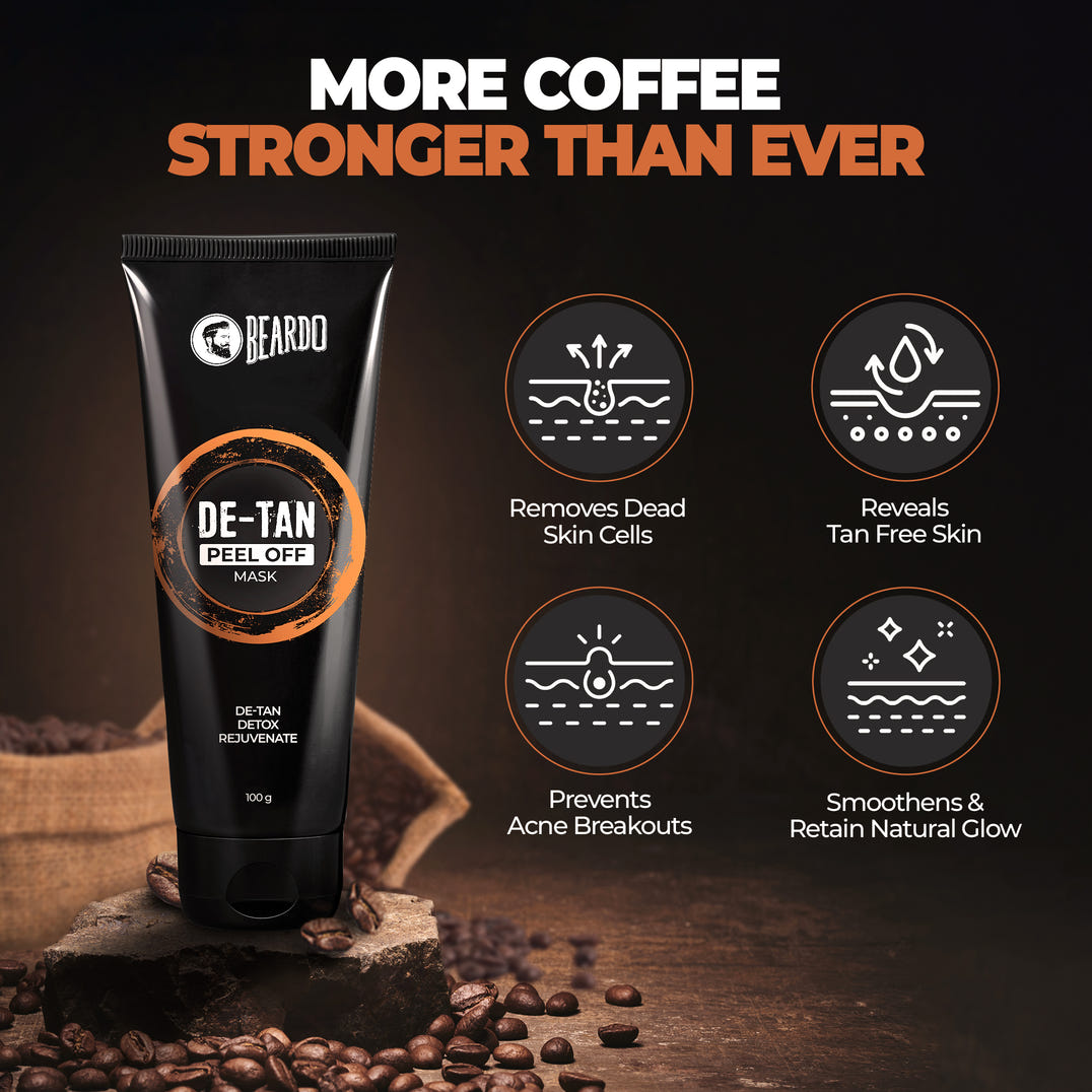 de tan peel off, coffee peel off mask, removes dead skin cells, prevents breakouts, natural glow, tan free skin