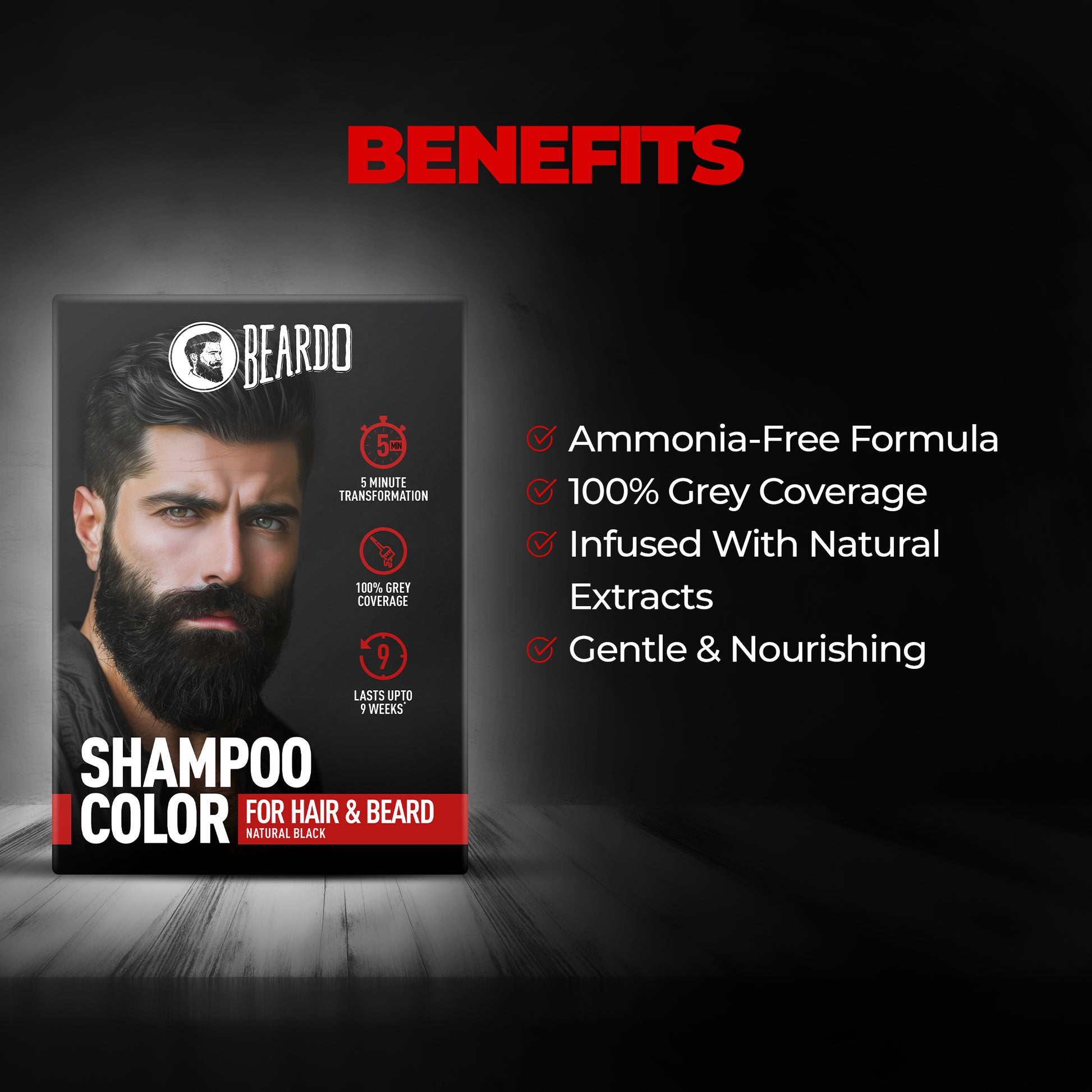 Beardo Shampoo Color for Hair and Beard (Natural Black)