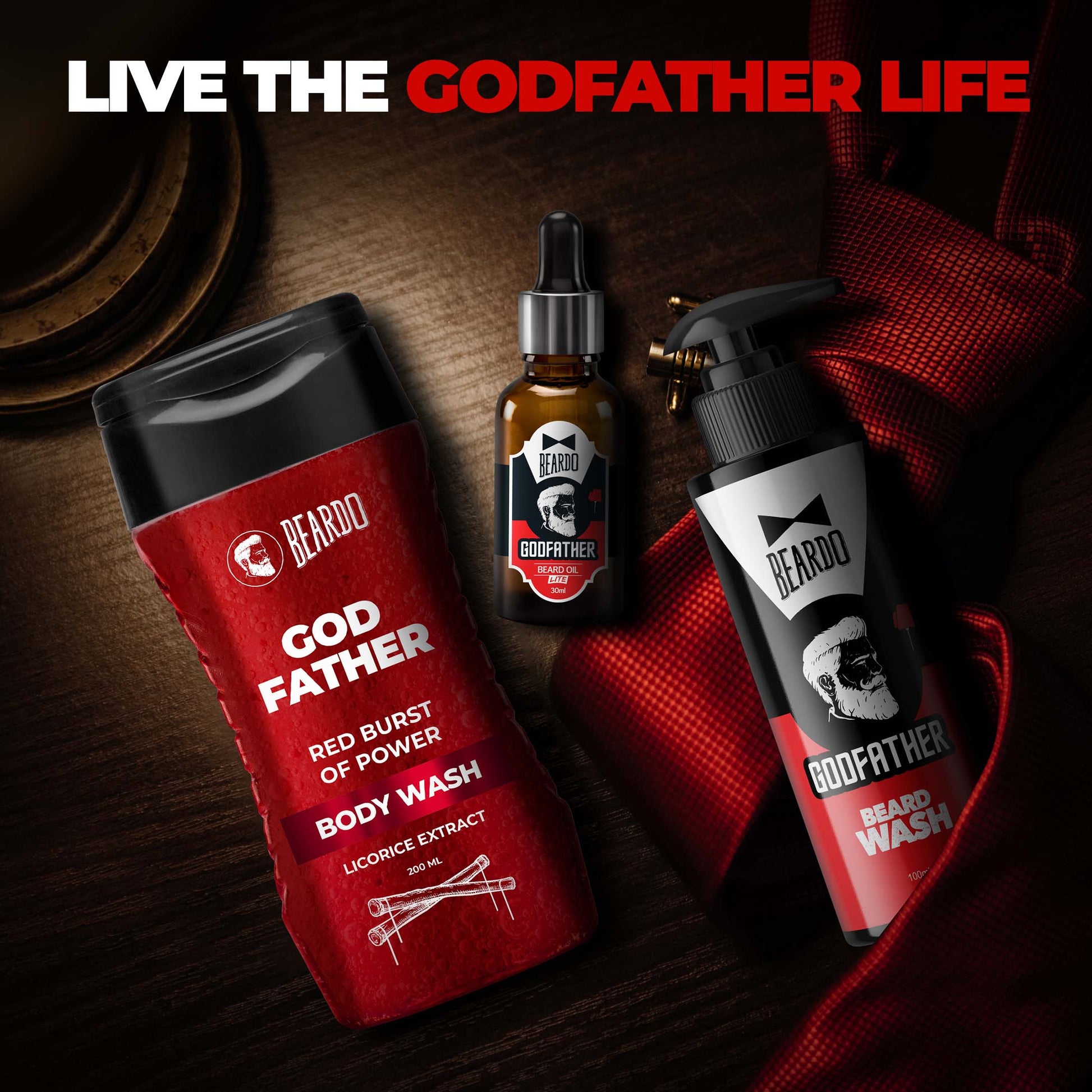 live the godfather life, body wash, godfather  beard wash, beardo godfather, godfather serum