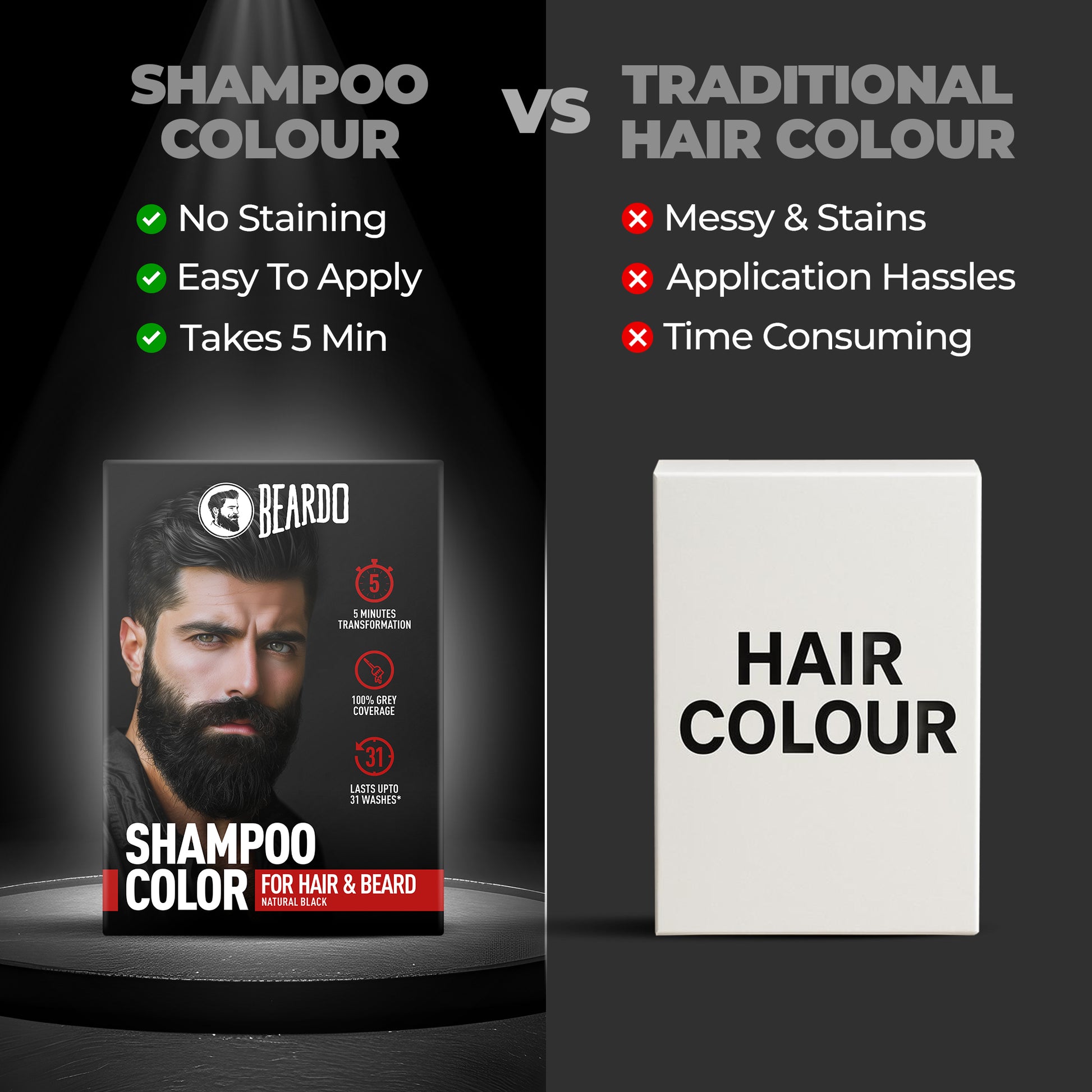 Beardo Shampoo Color for Hair and Beard (Natural Black)