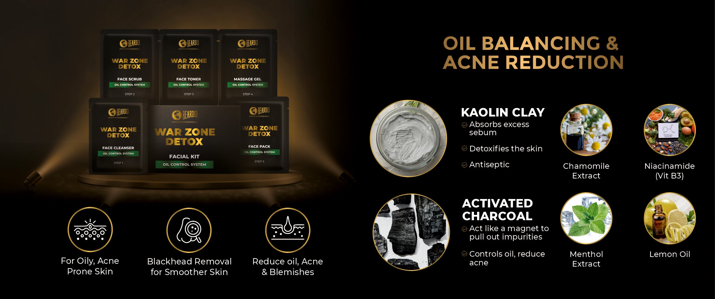Oil Balancing and Acne Reduction Kit with Face Pack, Facial Kit, Massage Gel, and More for Clear and Healthy Skin