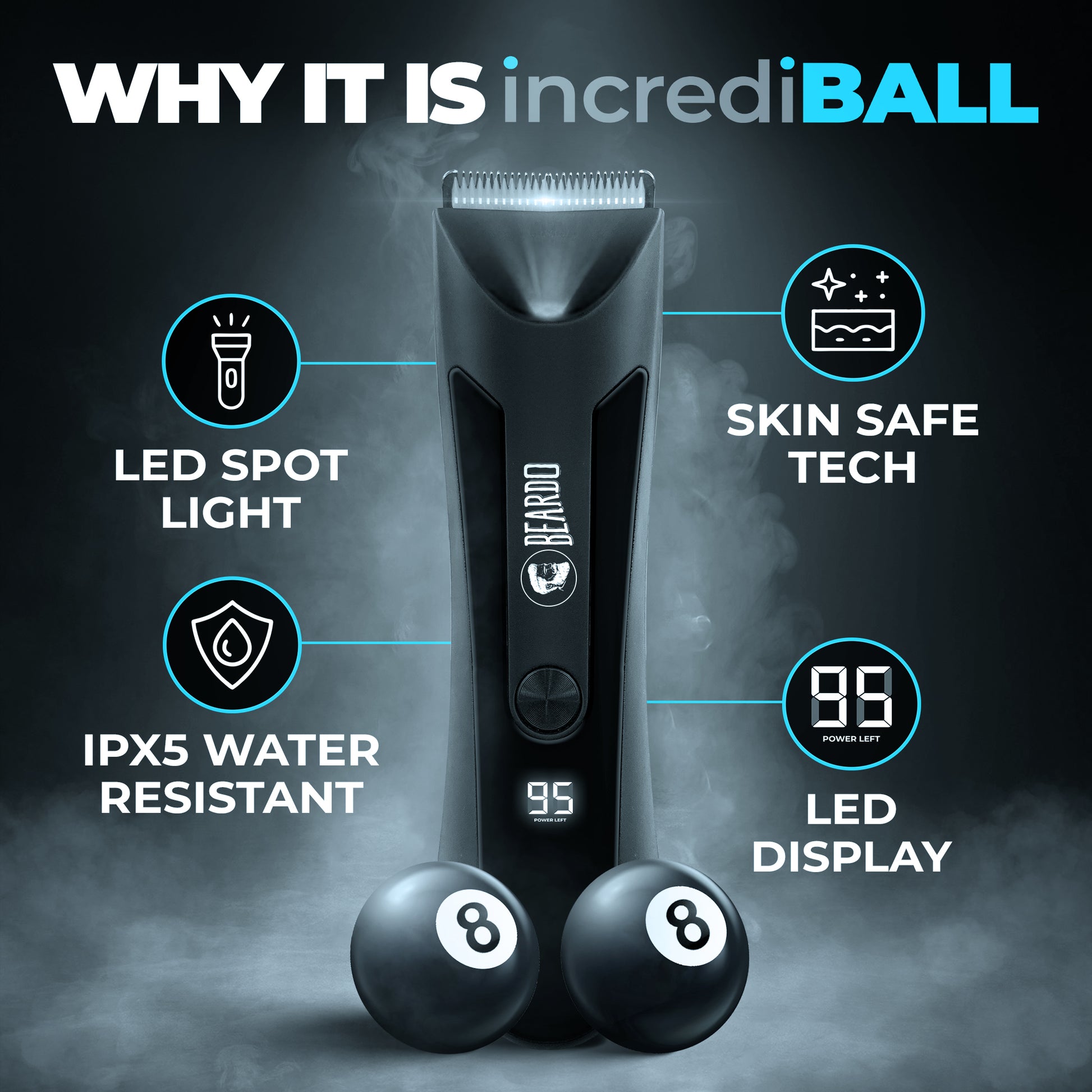 incrediball trimmer, trimmer for pubic hair, trim pubic hair, shave pubic hair in males, water resistant trimmer, skin safe