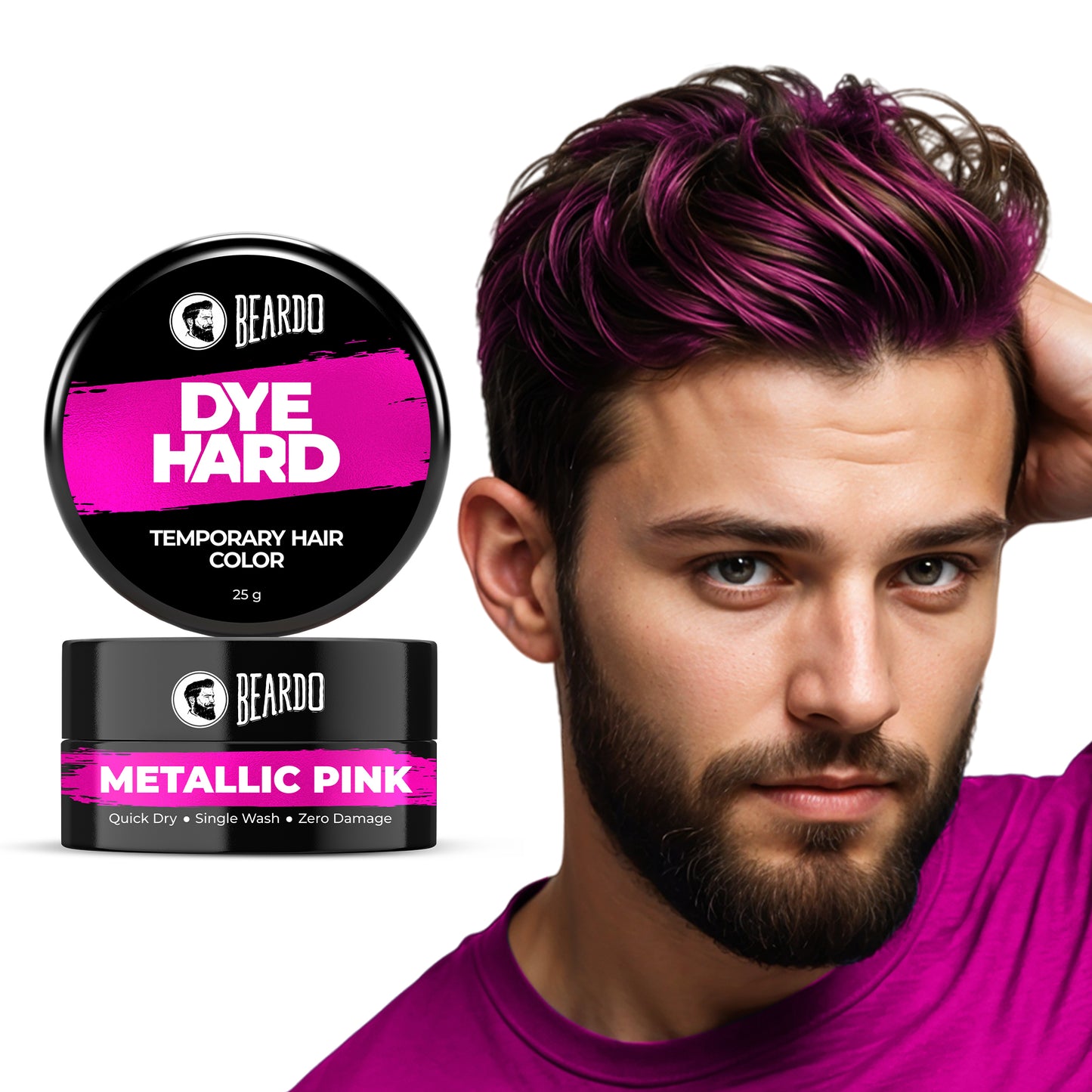 Beardo Dye Hard Temporary Hair Color Metallic Pink (25g)