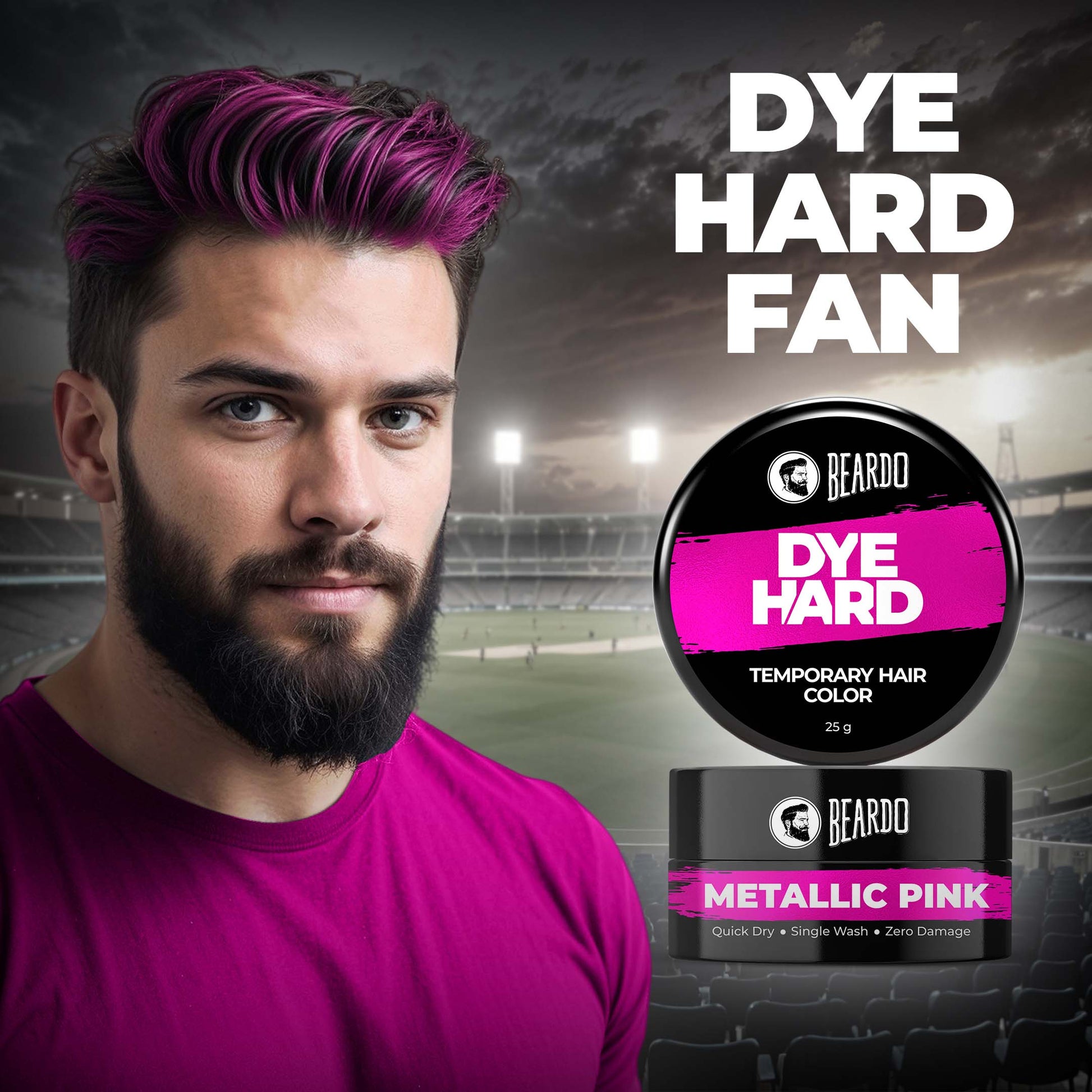 Beardo Dye Hard Temporary Hair Color Metallic Pink (25g)