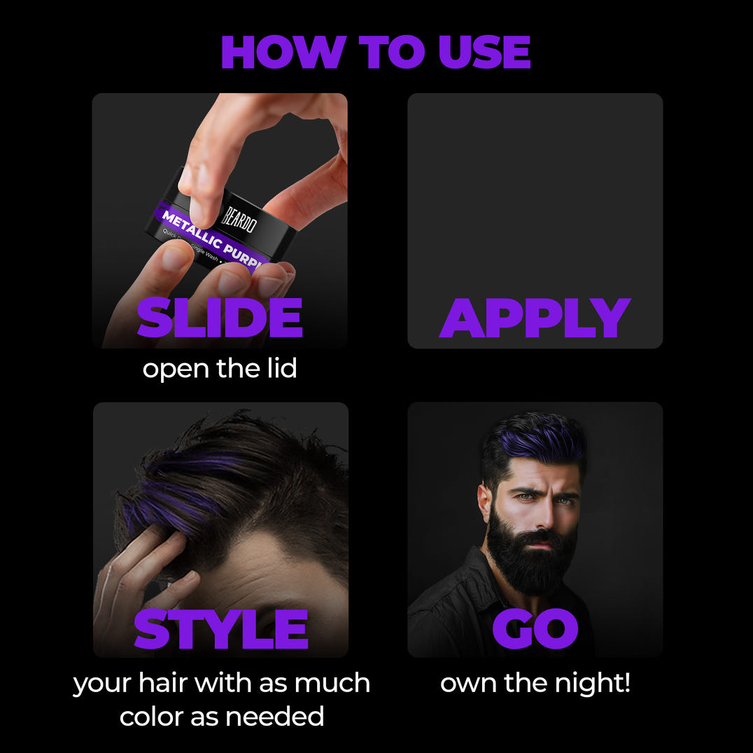 Beardo Dye Hard Temporary Hair Color Metallic Purple (25g) – grooming results and lifestyle