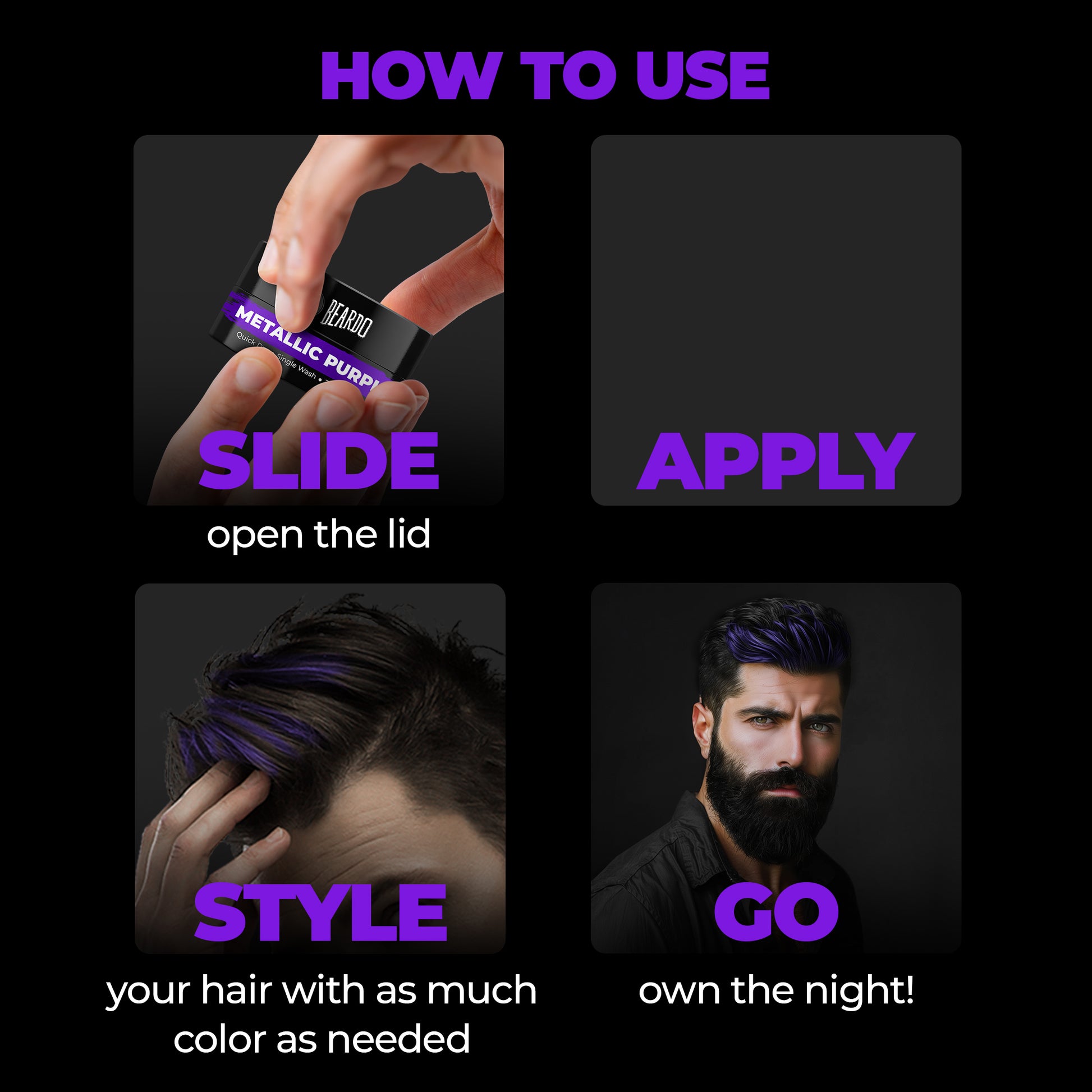 Beardo Dye Hard Temporary Hair Color Metallic Purple (25g)