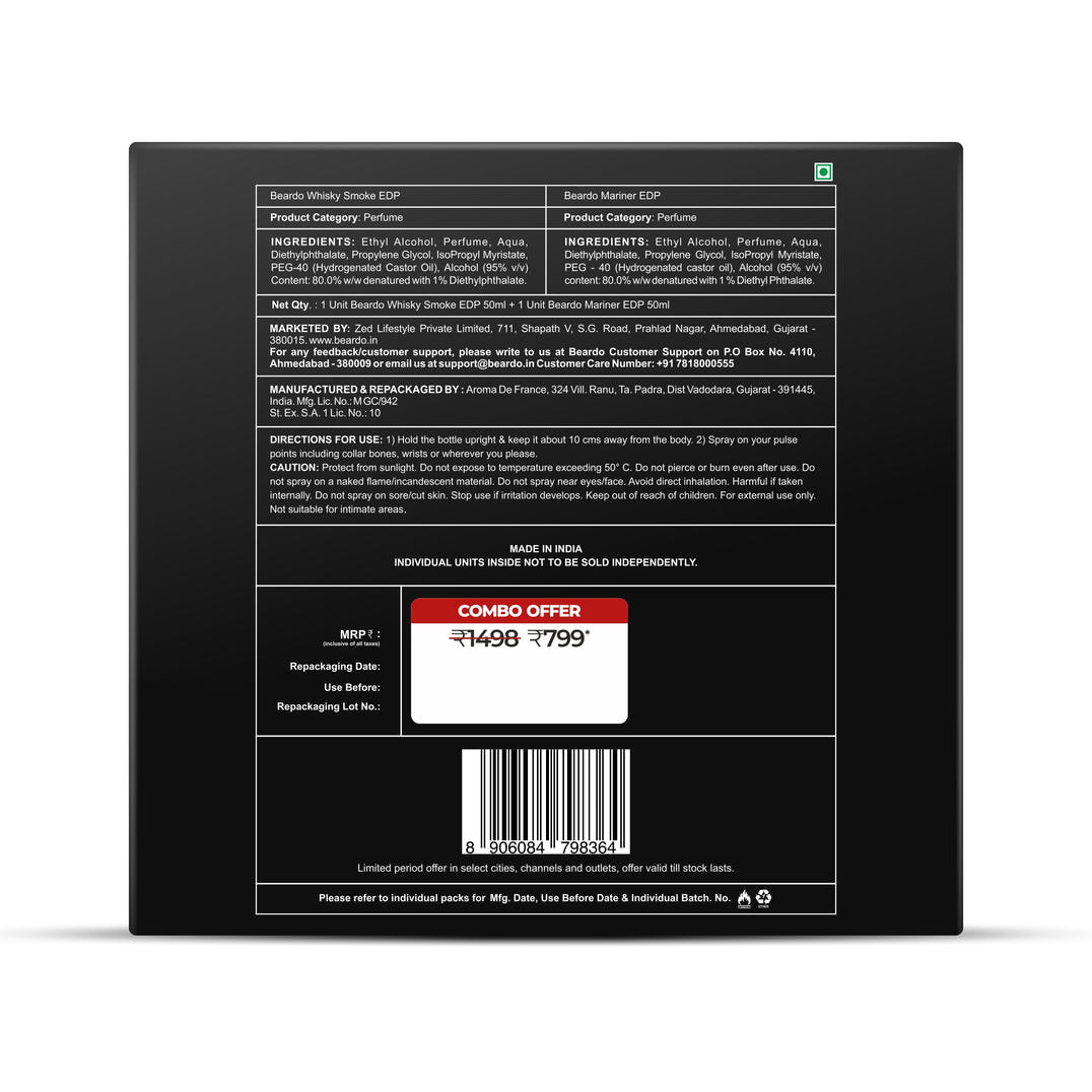 Beardo Whisky Smoke EDP 50ml and Mariner EDP 50ml Combo – key ingredients and benefits