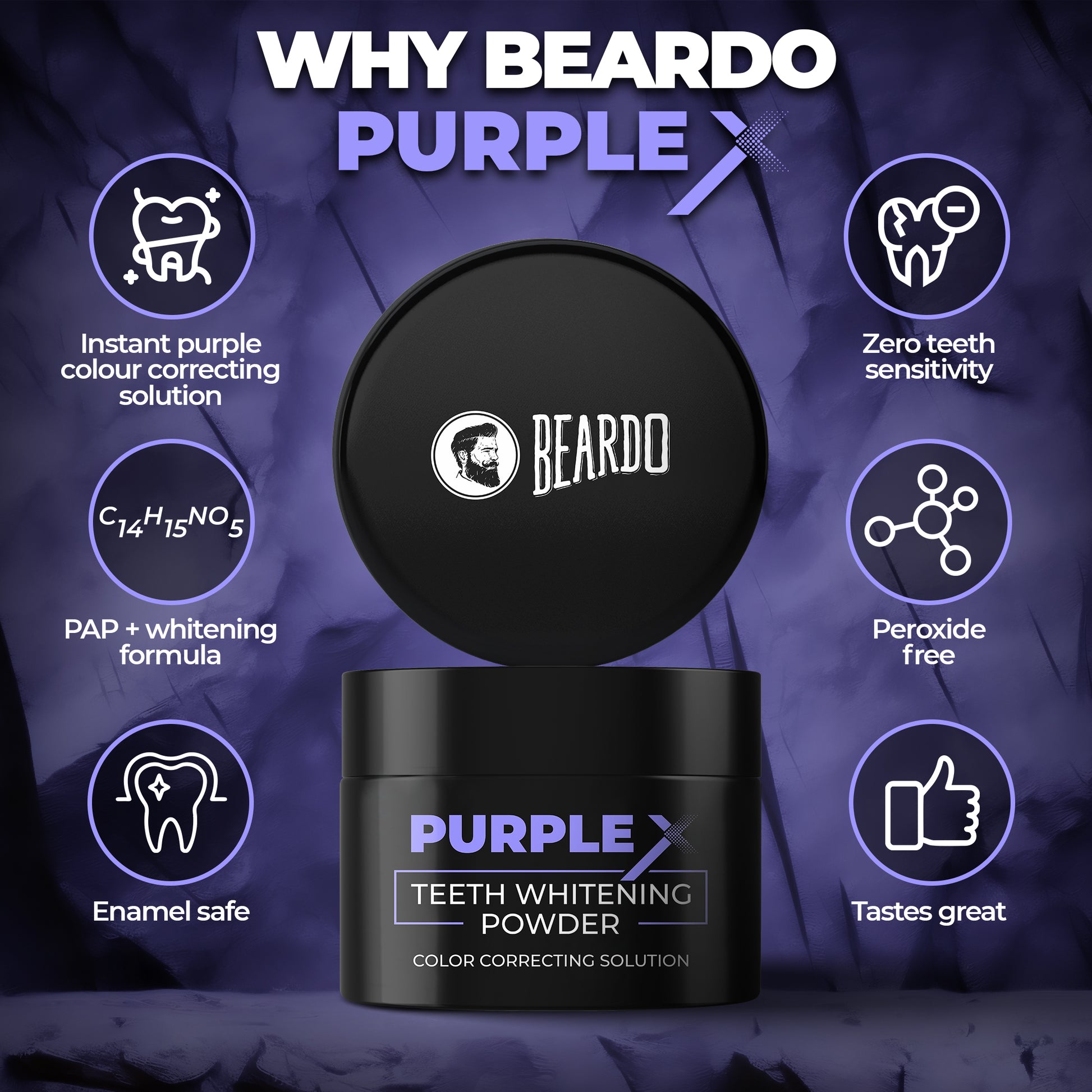 Beardo Purple X Teeth Whitening Powder (50g)