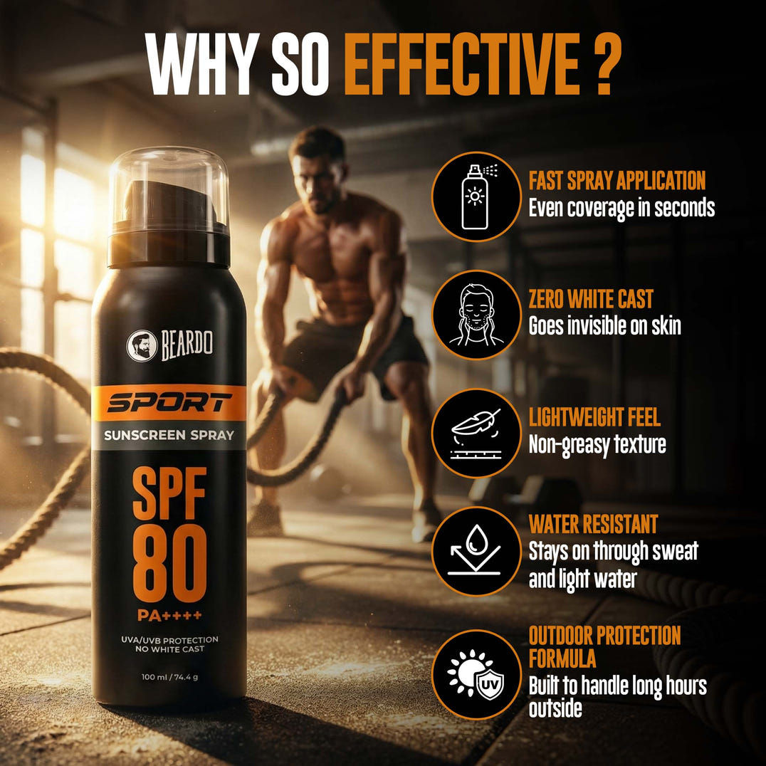 Beardo Sport Sunscreen Spray SPF 80 (100ml) – grooming results and lifestyle