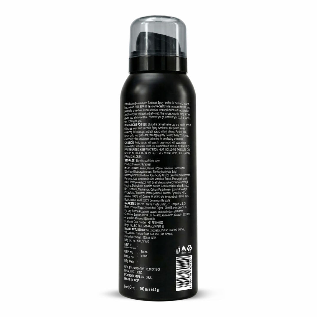 Beardo Sport Sunscreen Spray SPF 80 (100ml) – grooming results and lifestyle