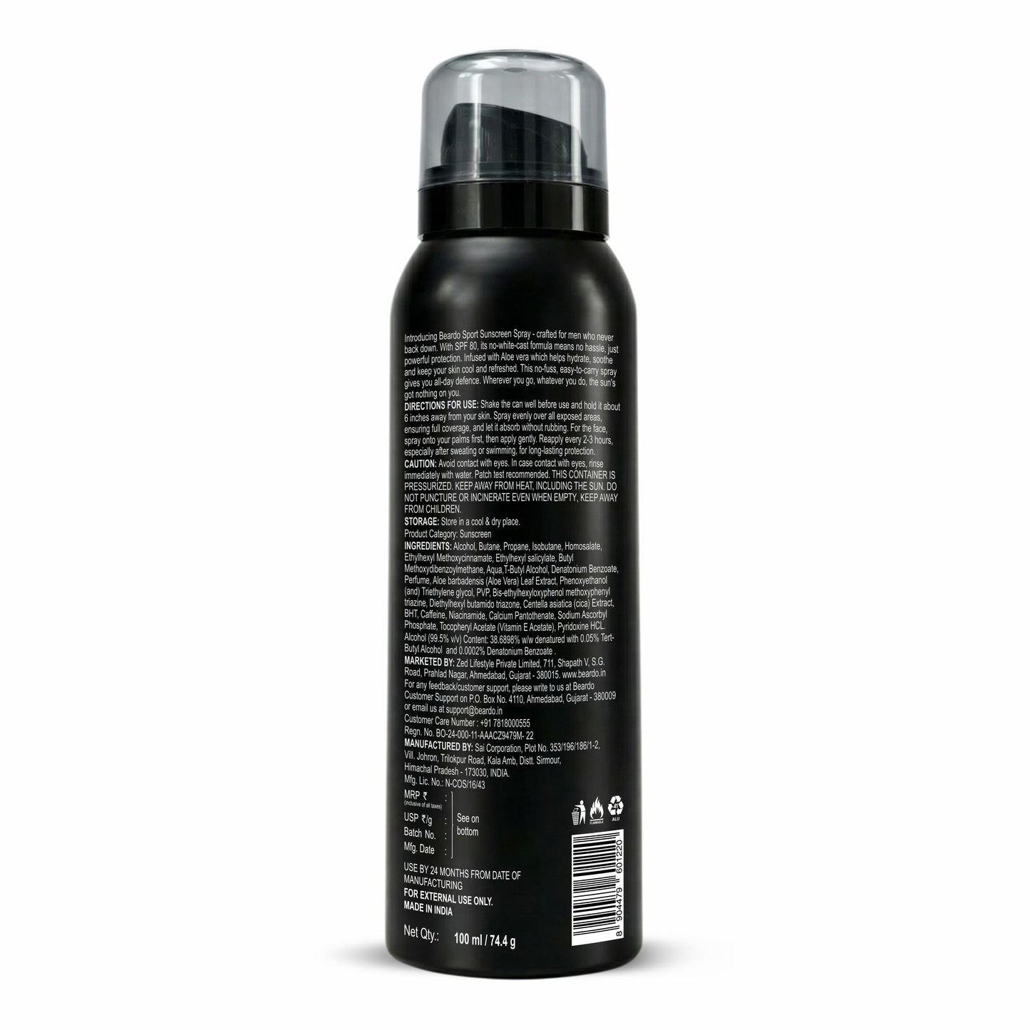 Beardo Sport Sunscreen Spray SPF 80 (100ml)