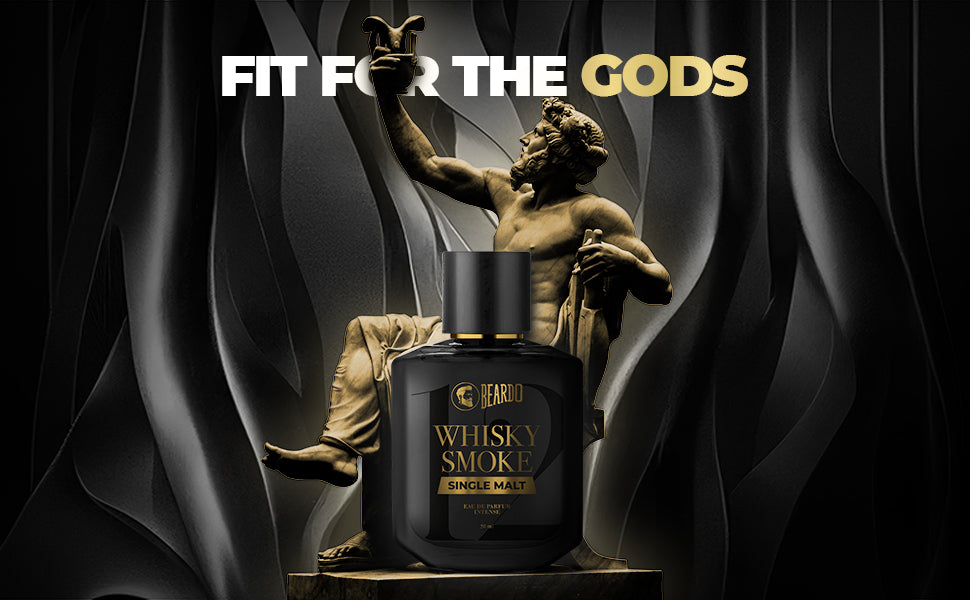 Perfume bottle with hints of whisky, smoke, and a single melt essence, exuding bold sophistication.