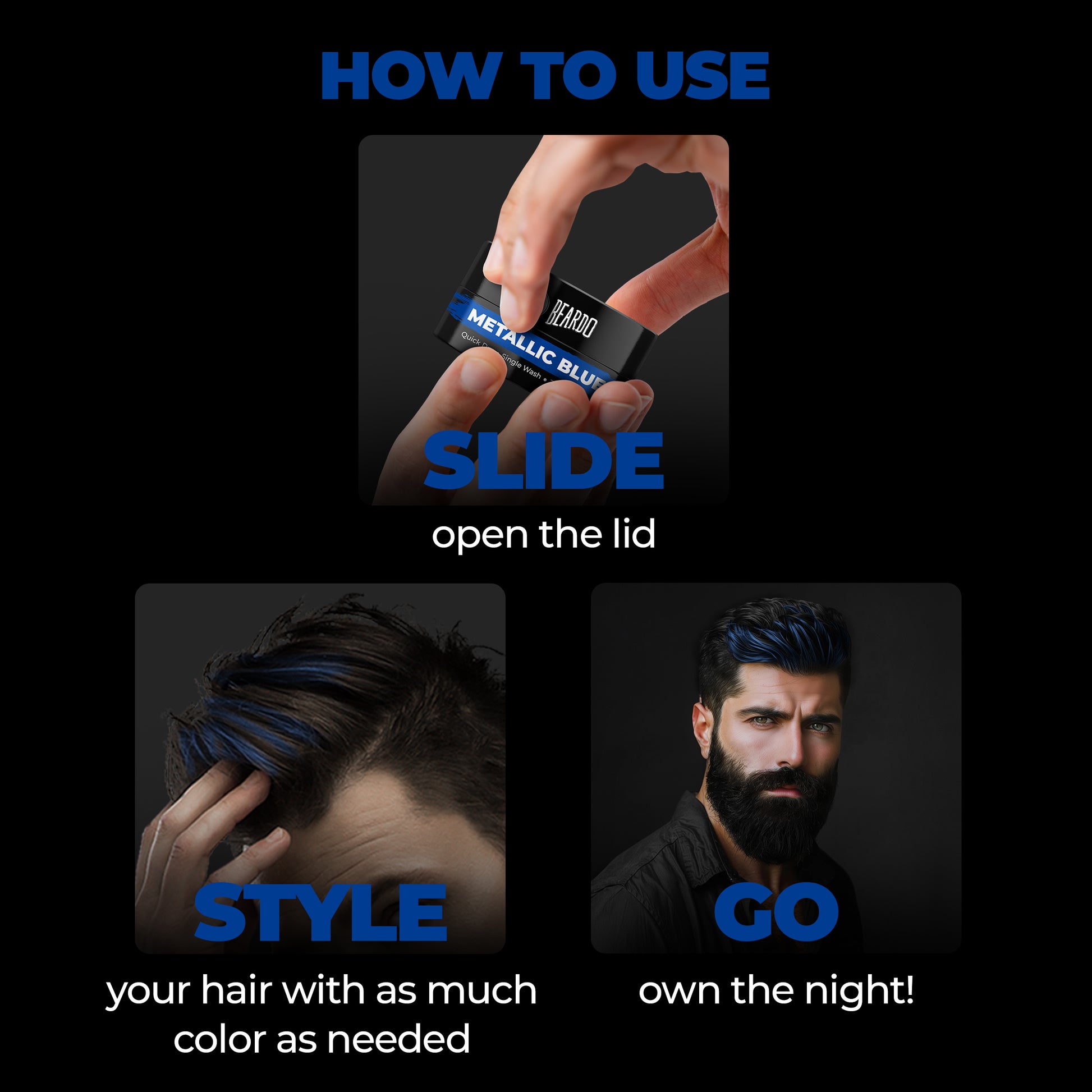 Beardo Dye Hard Temporary Hair Color Metallic Blue