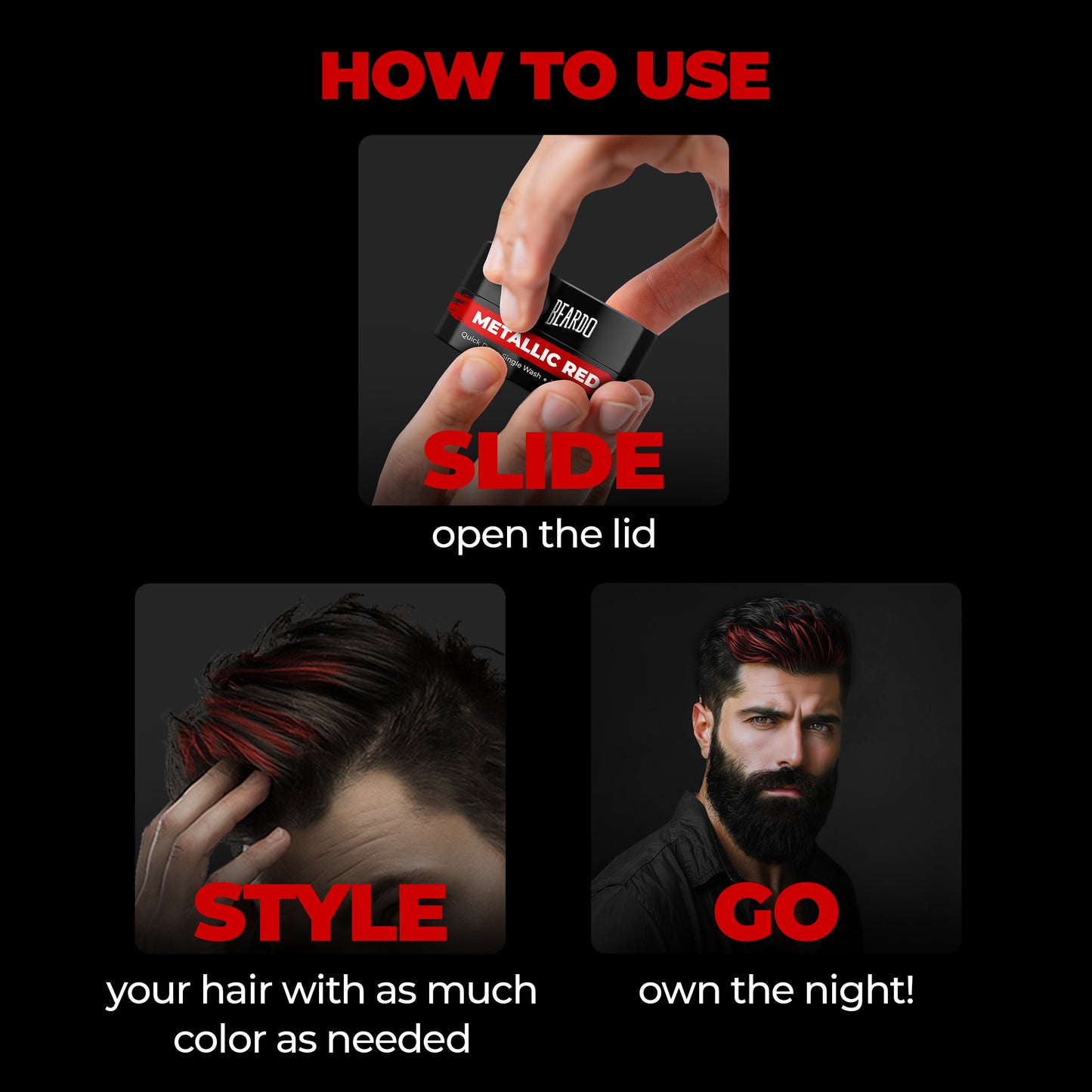 Beardo Dye Hard Temporary Hair Color Metallic Red