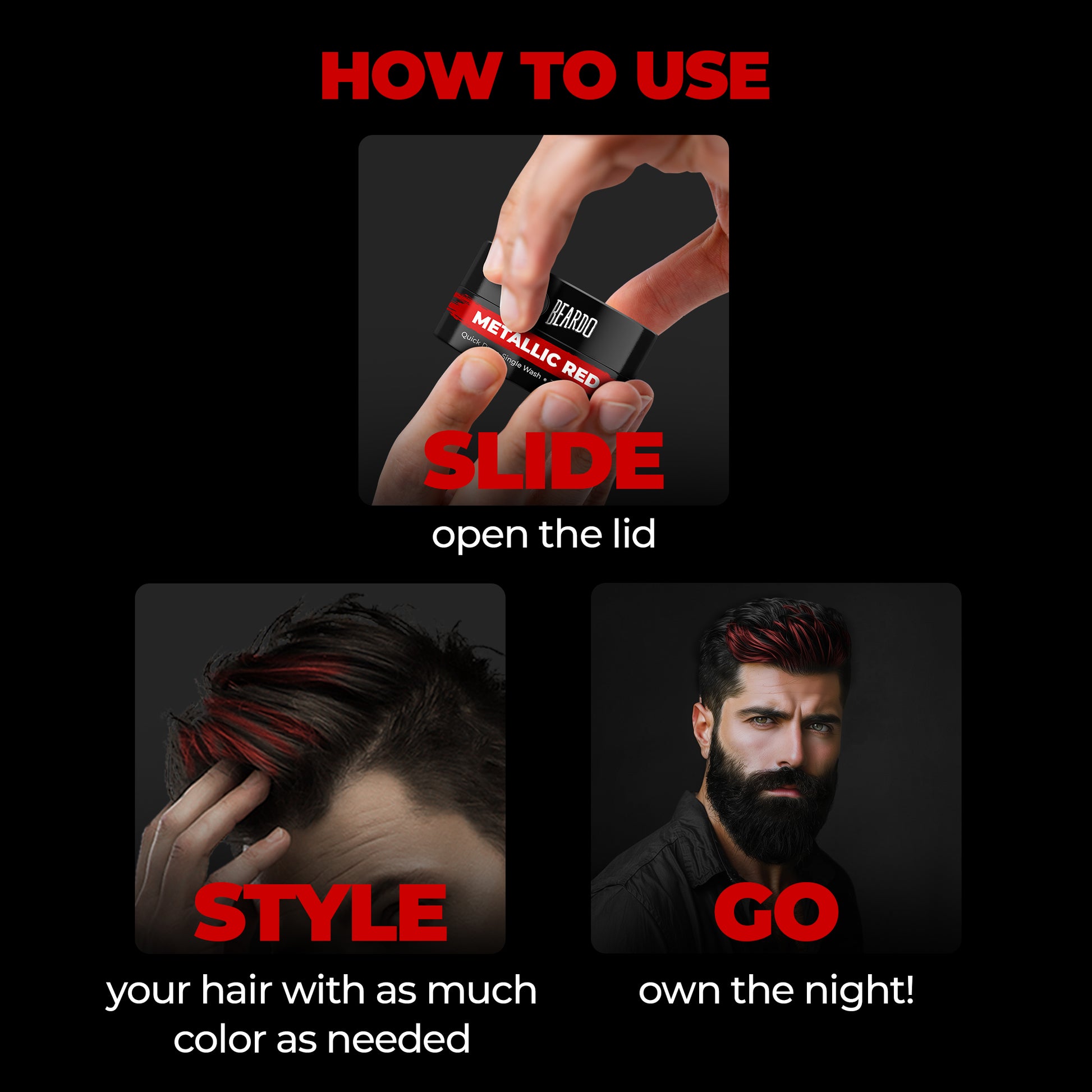 Beardo Dye Hard Temporary Hair Color Metallic Red