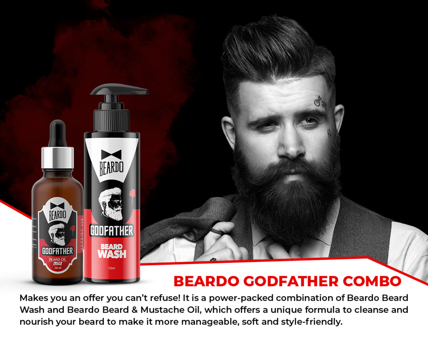 Beardo Godfather Combo (Godfather Oil 30ml, Godfather Wash 100ml)