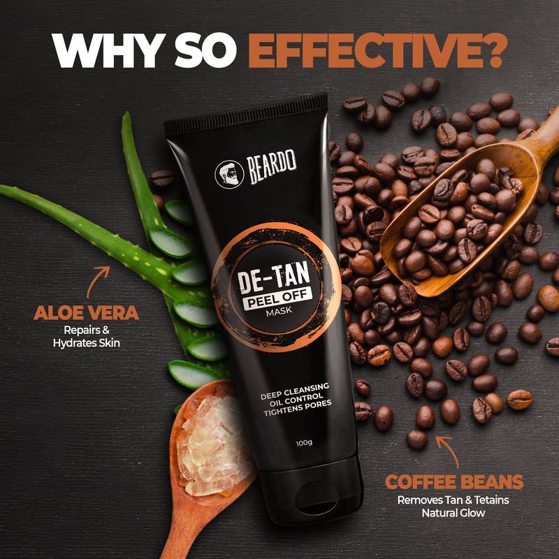 aloe vera, coffee beans, de tan peel off mask