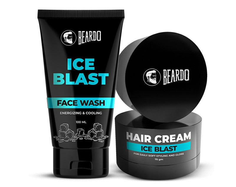beardo cooling combo, ice blast face wash, cooling range, cooling skincare, ice blast hair cream, beardo ice blast body wash, cooling face wash, beardo ice blast face wash, skincare for summers, summer skin care routine, garmiyo me skin care