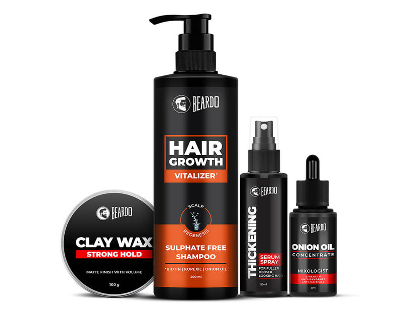 hair combo, beardo combo pack, beardo kit price, beardo combo kit, beardo mens kit, beardo full kit beardo onion oil, beardo clay wax, beardo hair thickening serum spray, hair thickening serum spray, beardo clay, combos hair